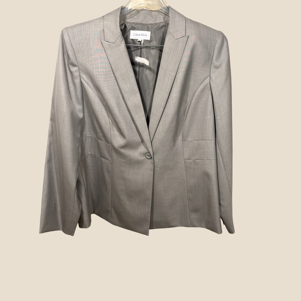 Calvin Klein Womens Gray Single Button Blazer Jacket Size 16W Professiona